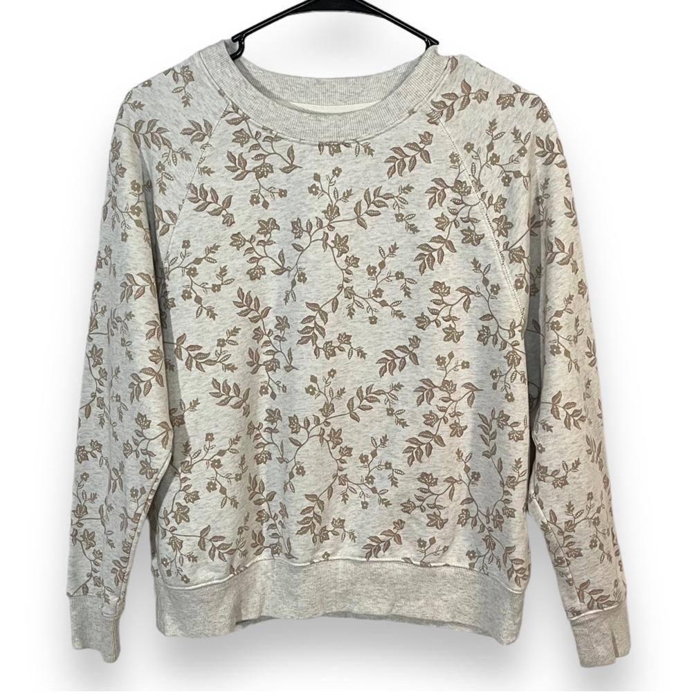 Old Navy Womens S Crew Neck Sweatshirt Cream/ Beige Floral Vintage Style Cotton